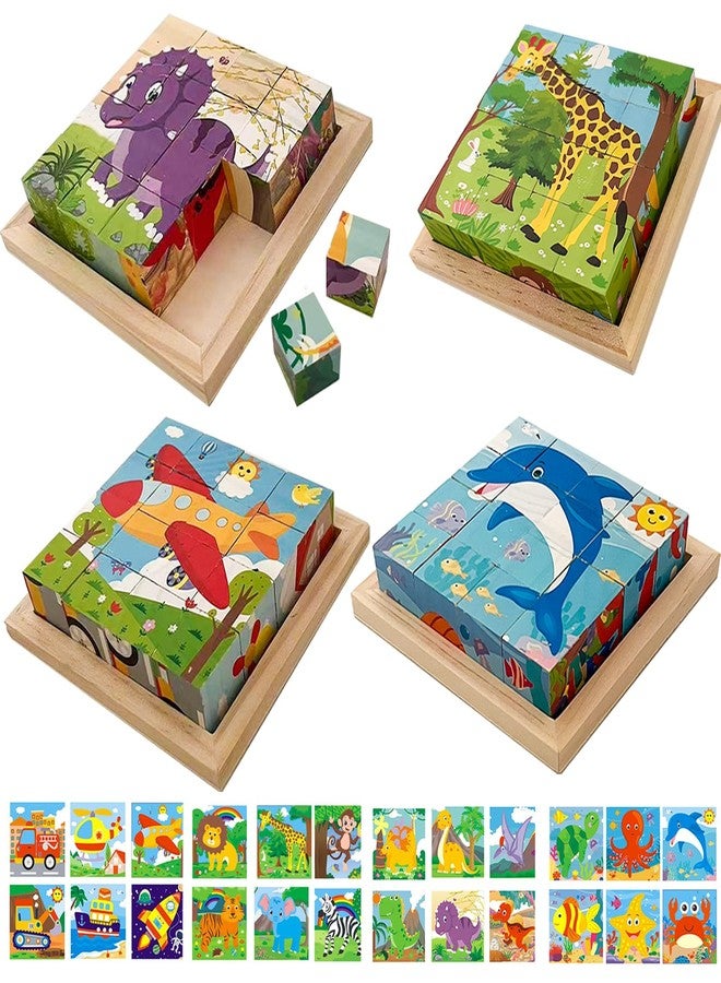 Aykzaqe 24 Jigsaw Puzzle Designs Cube Wooden Puzzles with Storage Tray,Toddler Kids Puzzles Ages 3 4 5 6,Educational Learning Montessori Toys for 3 4 5 Year Old - Image 1